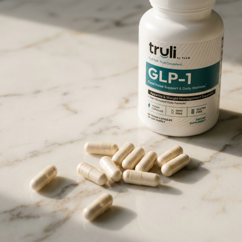 Truli GLP-1 on marble surface — daily ritual